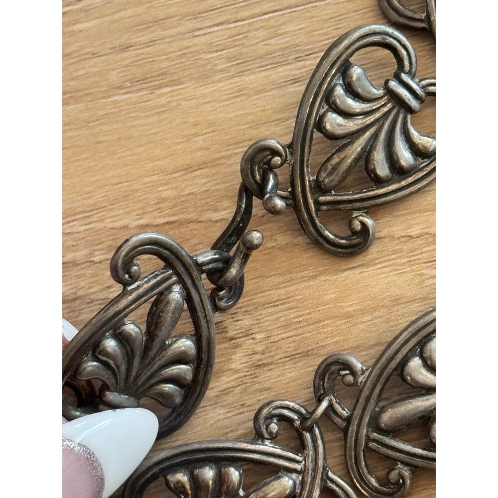 Vintage Margo De Taxco Sterling Silver Necklace Choker Mexican Heart Link Signed - Picture 7 of 13